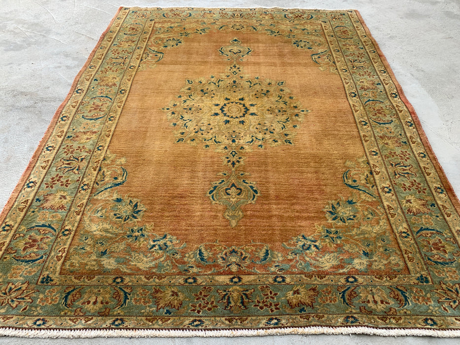 KBHM-1098 Handgeknoopt Perzisch wollen tapijt – 152 x 114 cm – Beige, lichtblauw & zacht goud traditioneel medaillontapijt