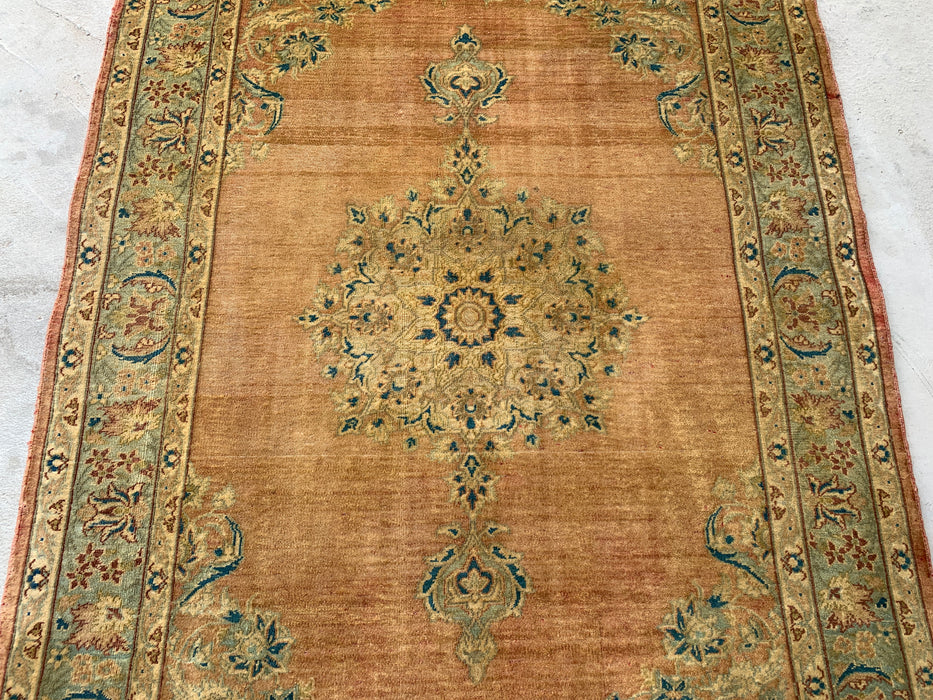 KBHM-1098 Handgeknoopt Perzisch wollen tapijt – 152 x 114 cm – Beige, lichtblauw & zacht goud traditioneel medaillontapijt