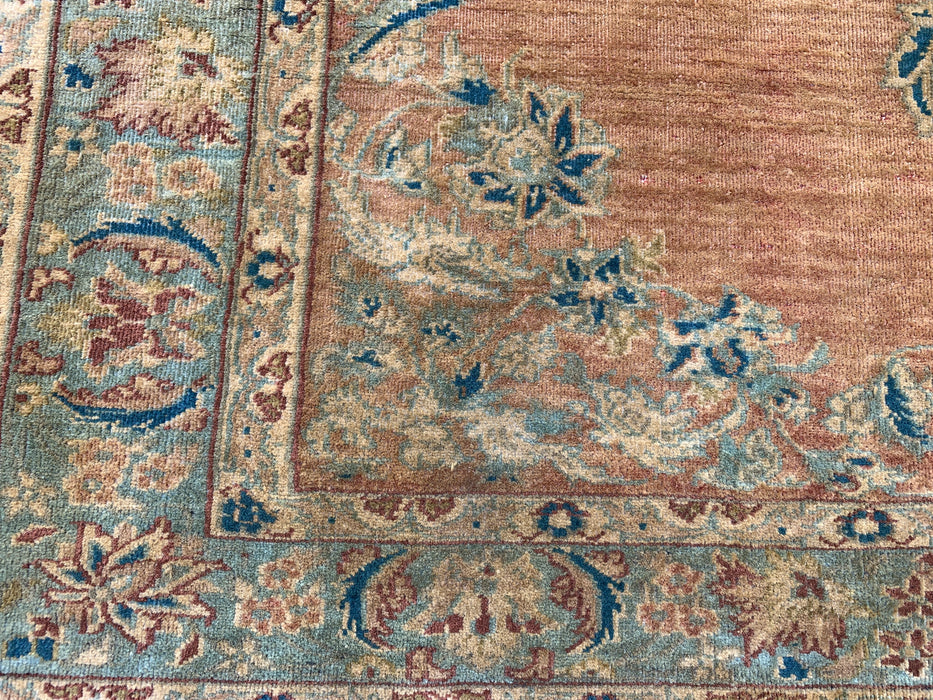 KBHM-1098 Handgeknoopt Perzisch wollen tapijt – 152 x 114 cm – Beige, lichtblauw & zacht goud traditioneel medaillontapijt