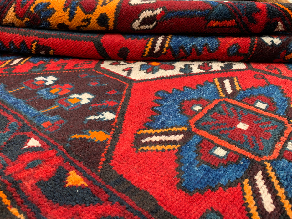 KBHM-1099 Handgeknoopt Perzisch wollen tapijt – 155 x 104 cm geometrisch tribaal tapijt in rood, blauw & ivoor