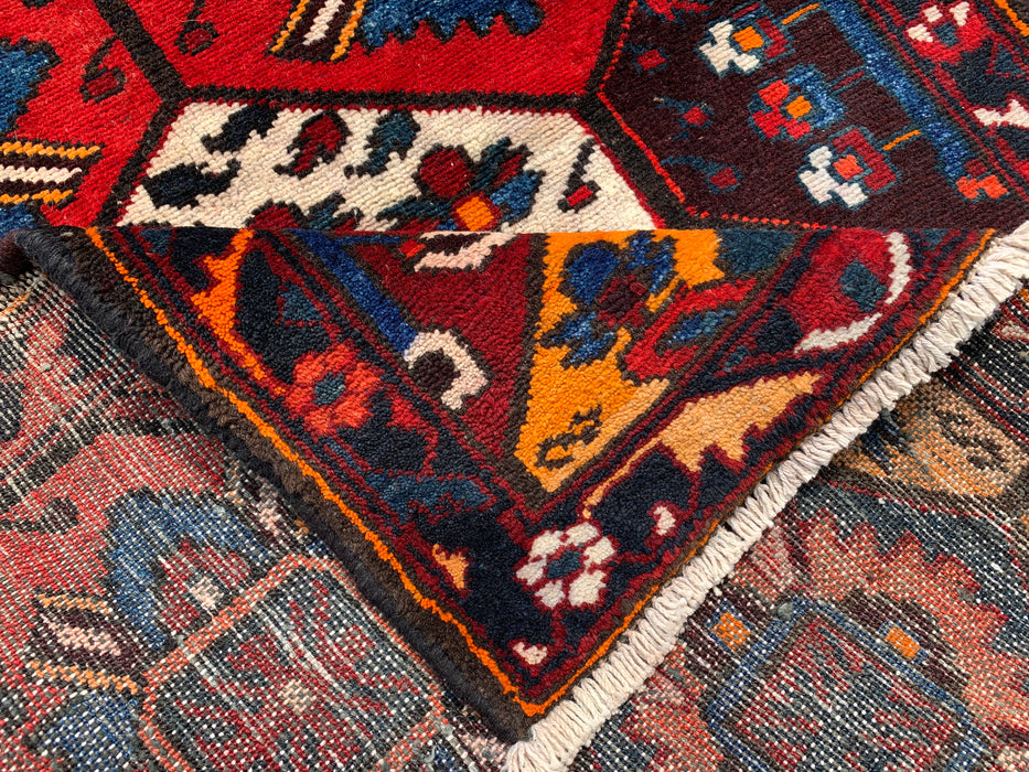 KBHM-1099 Handgeknoopt Perzisch wollen tapijt – 155 x 104 cm geometrisch tribaal tapijt in rood, blauw & ivoor