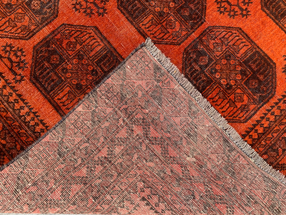KBHM-1100 Handgeknoopt Perzisch wollen tapijt – 254 x 165 cm Oranje/Bruin geometrisch tribaal tapijt
