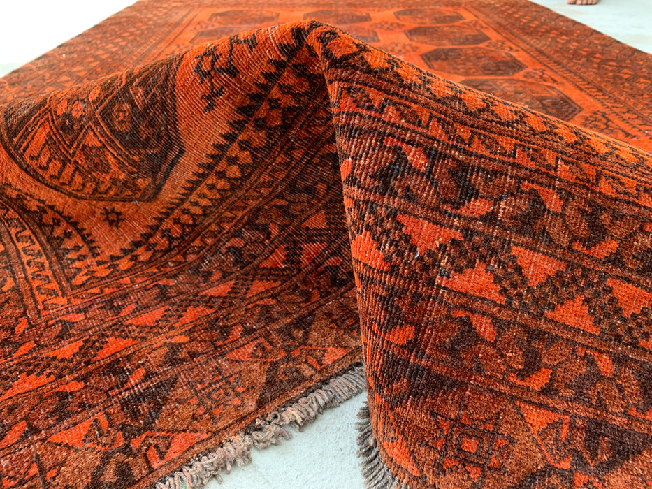 KBHM-1100 Handgeknoopt Perzisch wollen tapijt – 254 x 165 cm Oranje/Bruin geometrisch tribaal tapijt