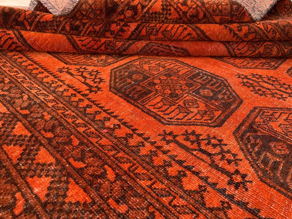KBHM-1100 Handgeknoopt Perzisch wollen tapijt – 254 x 165 cm Oranje/Bruin geometrisch tribaal tapijt