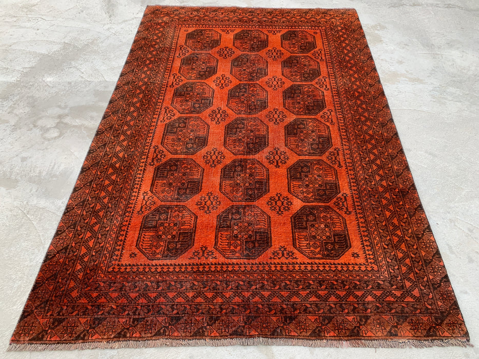 KBHM-1100 Handgeknoopt Perzisch wollen tapijt – 254 x 165 cm Oranje/Bruin geometrisch tribaal tapijt