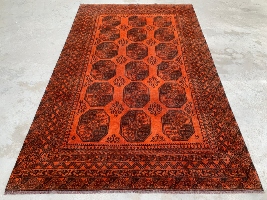 KBHM-1100 Handgeknoopt Perzisch wollen tapijt – 254 x 165 cm Oranje/Bruin geometrisch tribaal tapijt