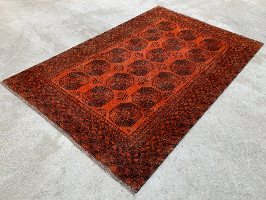 KBHM-1100 Handgeknoopt Perzisch wollen tapijt – 254 x 165 cm Oranje/Bruin geometrisch tribaal tapijt