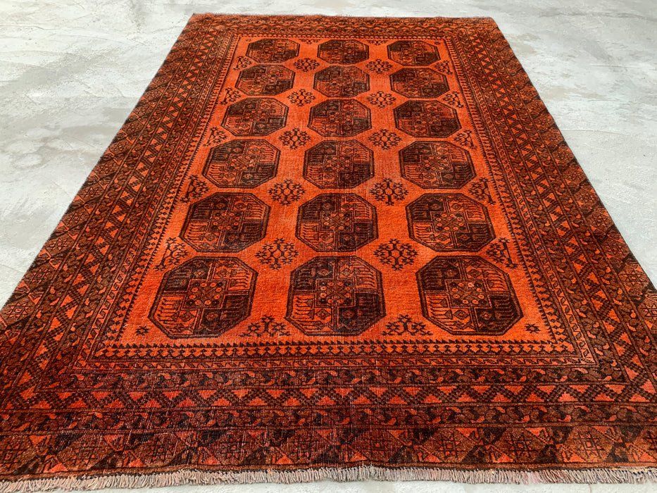 KBHM-1100 Handgeknoopt Perzisch wollen tapijt – 254 x 165 cm Oranje/Bruin geometrisch tribaal tapijt