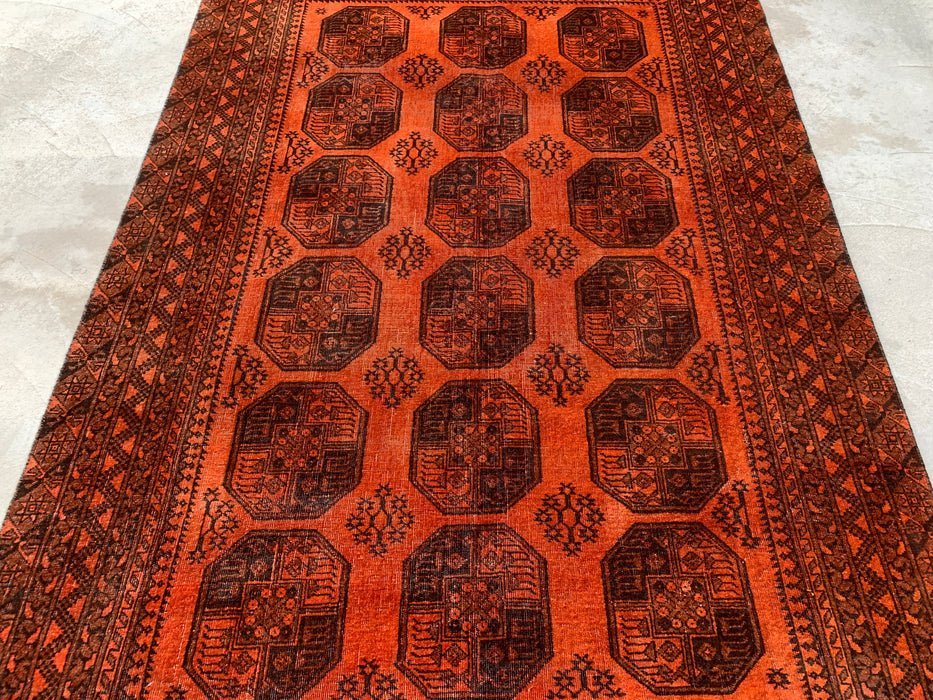 KBHM-1100 Handgeknoopt Perzisch wollen tapijt – 254 x 165 cm Oranje/Bruin geometrisch tribaal tapijt