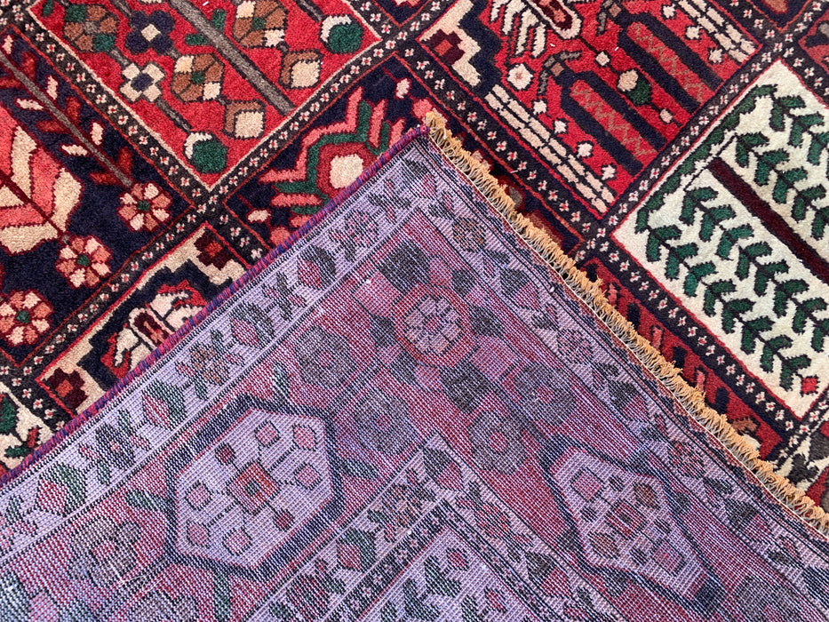 Handgemaakt Perzisch wollen vloerkleed 7x10 - Perzisch tapijt in rood, ivoor & bruin met panelen - Exacte maat 10'5" x 6'8" - KBHM-1101