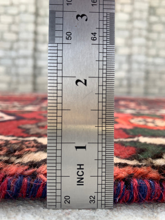 Handgemaakt Perzisch wollen vloerkleed 7x10 - Perzisch tapijt in rood, ivoor & bruin met panelen - Exacte maat 10'5" x 6'8" - KBHM-1101