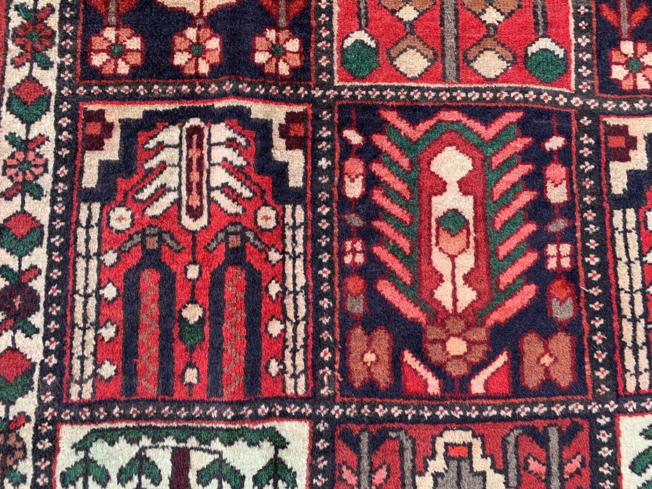 Handgemaakt Perzisch wollen vloerkleed 7x10 - Perzisch tapijt in rood, ivoor & bruin met panelen - Exacte maat 10'5" x 6'8" - KBHM-1101