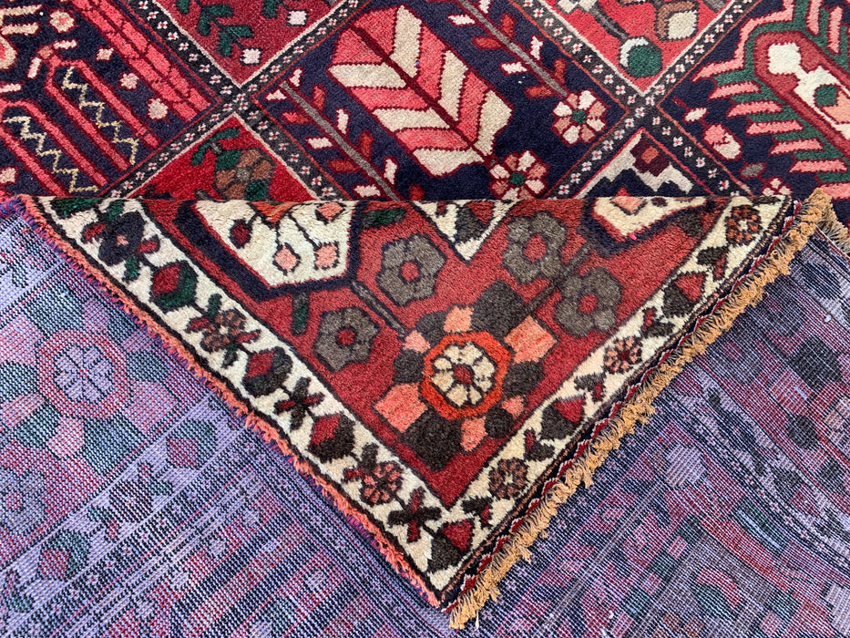 Handgemaakt Perzisch wollen vloerkleed 7x10 - Perzisch tapijt in rood, ivoor & bruin met panelen - Exacte maat 10'5" x 6'8" - KBHM-1101