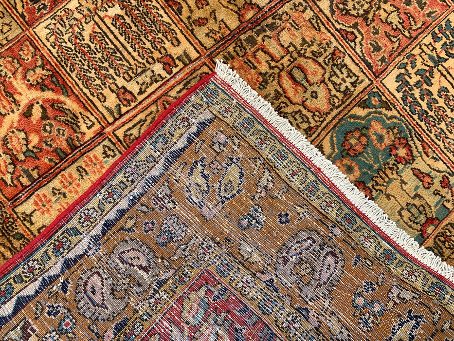 8'10 x 5'4 handgeknoopt Perzisch wollen tapijt in beige, blauw, roest & goud, traditioneel paneel-tuinontwerp | KBHM-1102