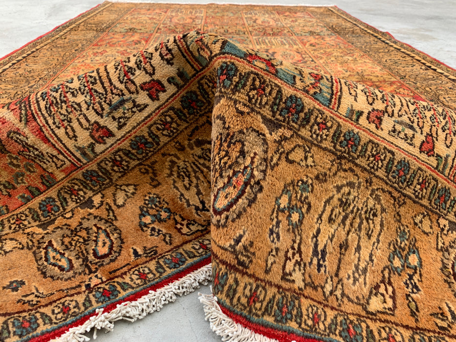 8'10 x 5'4 handgeknoopt Perzisch wollen tapijt in beige, blauw, roest & goud, traditioneel paneel-tuinontwerp | KBHM-1102