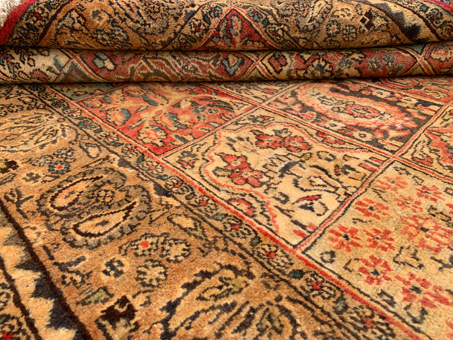 8'10 x 5'4 handgeknoopt Perzisch wollen tapijt in beige, blauw, roest & goud, traditioneel paneel-tuinontwerp | KBHM-1102