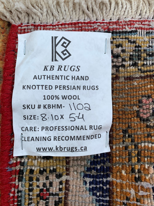 8'10 x 5'4 handgeknoopt Perzisch wollen tapijt in beige, blauw, roest & goud, traditioneel paneel-tuinontwerp | KBHM-1102