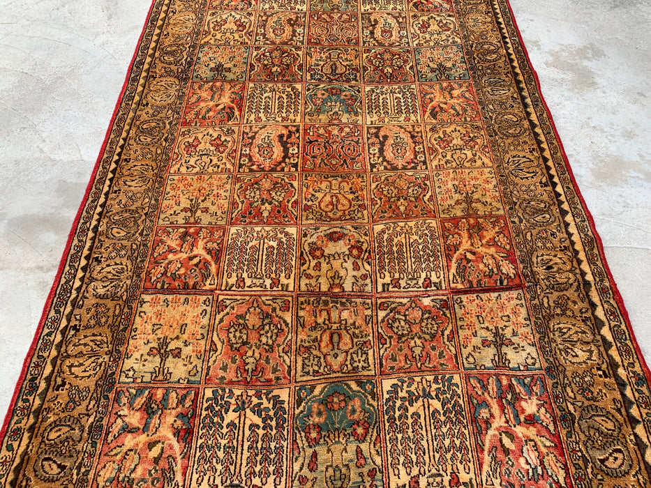 8'10 x 5'4 handgeknoopt Perzisch wollen tapijt in beige, blauw, roest & goud, traditioneel paneel-tuinontwerp | KBHM-1102