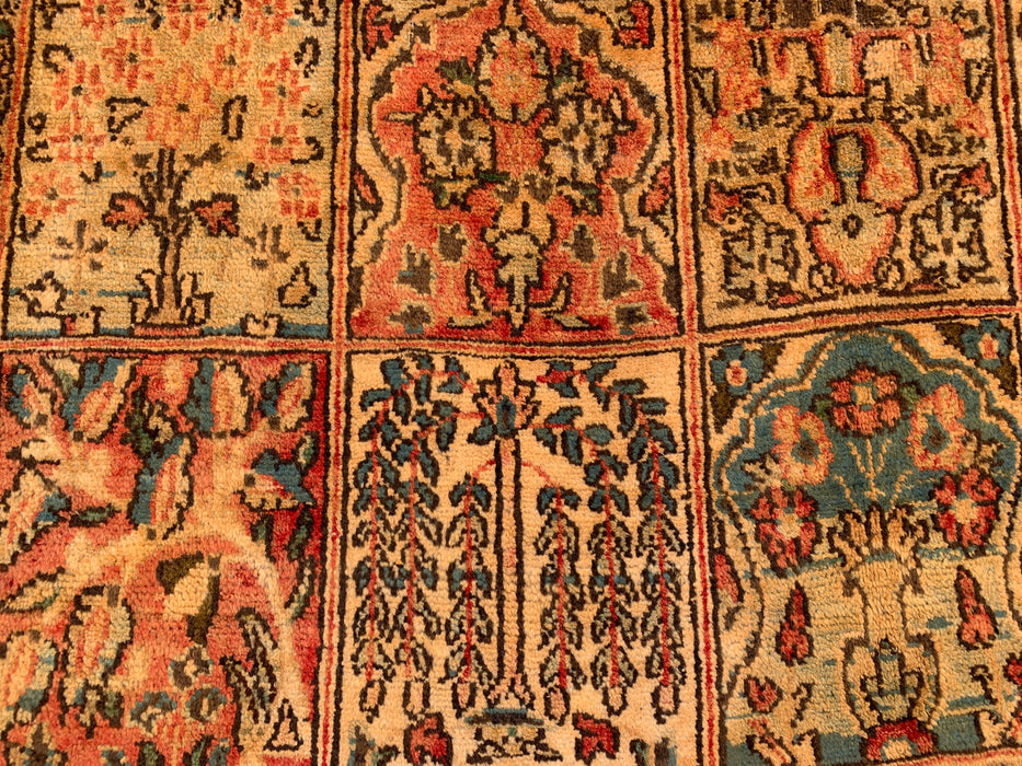 8'10 x 5'4 handgeknoopt Perzisch wollen tapijt in beige, blauw, roest & goud, traditioneel paneel-tuinontwerp | KBHM-1102
