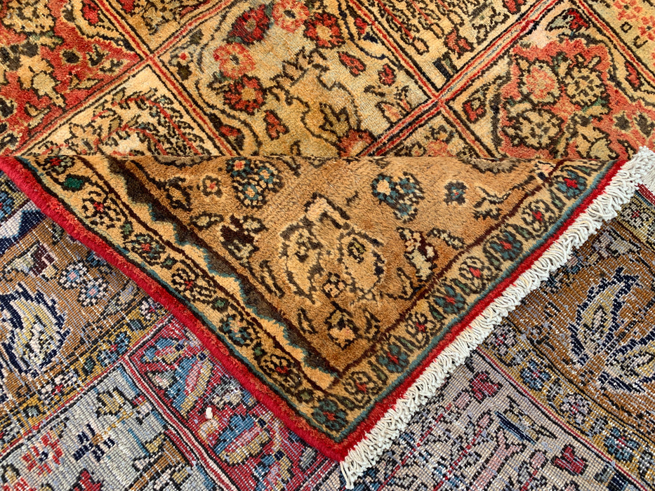 8'10 x 5'4 handgeknoopt Perzisch wollen tapijt in beige, blauw, roest & goud, traditioneel paneel-tuinontwerp | KBHM-1102