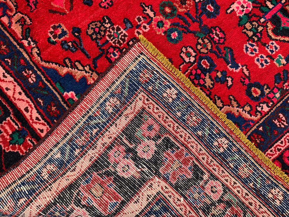 Handgemaakt Perzisch wollen karpet 7x10 - Rood, marineblauw & ivoorkleurig traditioneel Perzisch vloerkleed met medaillon - Exacte afmeting 10'8" x 6'11" - KBHM-1103