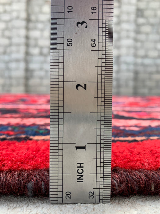 Handgemaakt Perzisch wollen karpet 7x10 - Rood, marineblauw & ivoorkleurig traditioneel Perzisch vloerkleed met medaillon - Exacte afmeting 10'8" x 6'11" - KBHM-1103