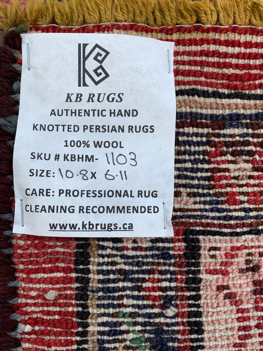 Handgemaakt Perzisch wollen karpet 7x10 - Rood, marineblauw & ivoorkleurig traditioneel Perzisch vloerkleed met medaillon - Exacte afmeting 10'8" x 6'11" - KBHM-1103