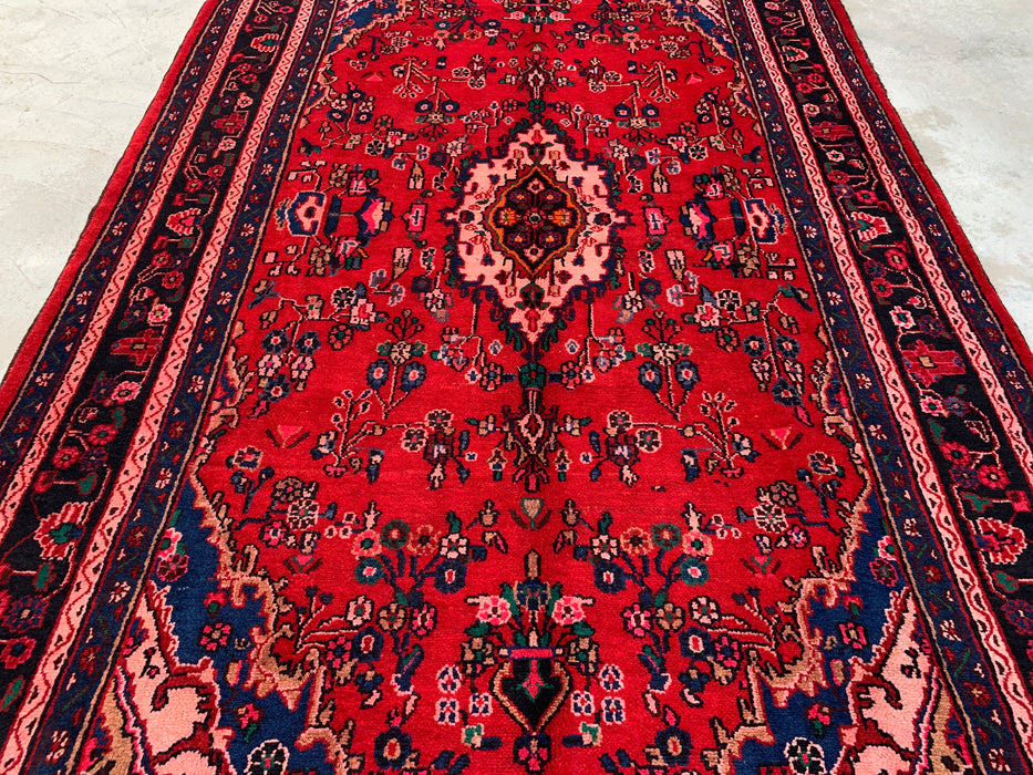 Handgemaakt Perzisch wollen karpet 7x10 - Rood, marineblauw & ivoorkleurig traditioneel Perzisch vloerkleed met medaillon - Exacte afmeting 10'8" x 6'11" - KBHM-1103