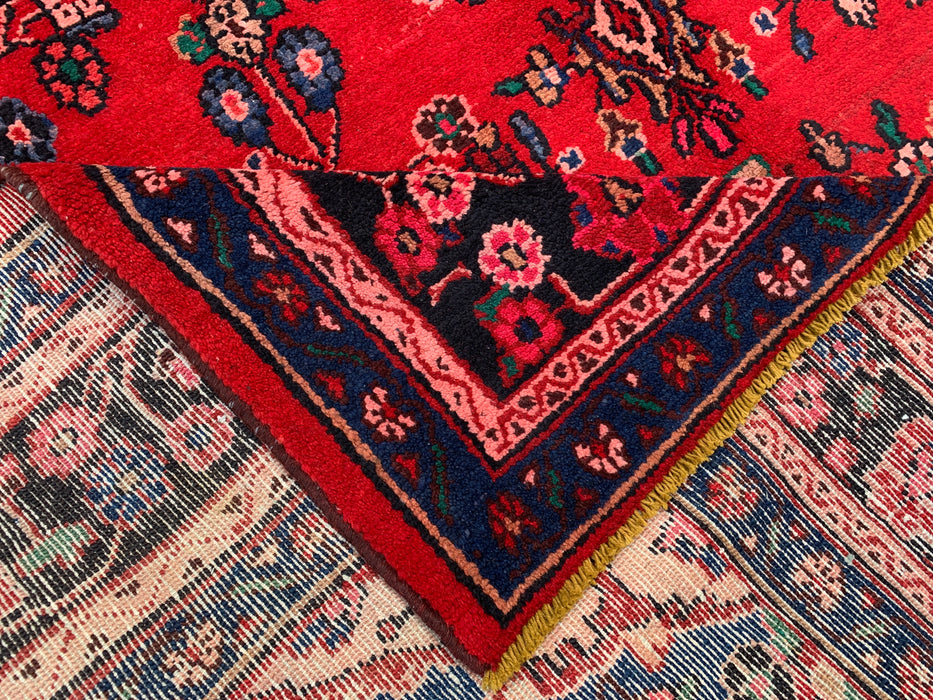 Handgemaakt Perzisch wollen karpet 7x10 - Rood, marineblauw & ivoorkleurig traditioneel Perzisch vloerkleed met medaillon - Exacte afmeting 10'8" x 6'11" - KBHM-1103