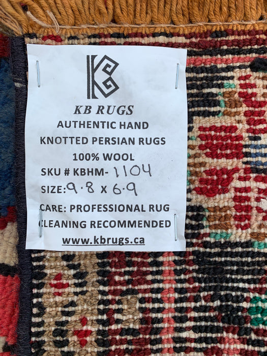 Handgemaakt Perzisch wollen vloerkleed 7x10 - Rood, blauw en ivoor traditioneel Perzisch bloemenkleed - Exacte maat 9'8" x 6'9" - KBHM-1104