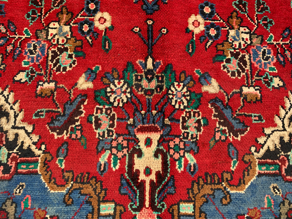 Handgemaakt Perzisch wollen vloerkleed 7x10 - Rood, blauw en ivoor traditioneel Perzisch bloemenkleed - Exacte maat 9'8" x 6'9" - KBHM-1104
