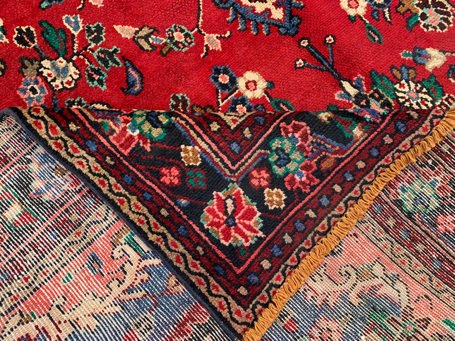 Handgemaakt Perzisch wollen vloerkleed 7x10 - Rood, blauw en ivoor traditioneel Perzisch bloemenkleed - Exacte maat 9'8" x 6'9" - KBHM-1104