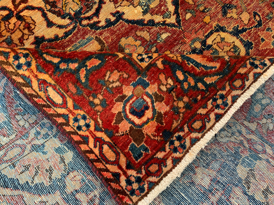 Handgemaakt Perzisch wollen vloerkleed 213x305 cm - Vintage medaillon tapijt in Perzische stijl, roestbruin, ivoor & blauw - Exacte afmeting 315 cm x 208 cm - KBHM-1105