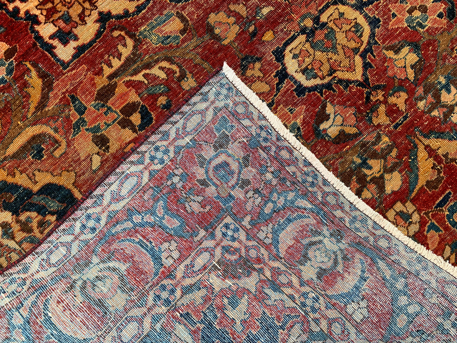 Handgemaakt Perzisch wollen vloerkleed 213x305 cm - Vintage medaillon tapijt in Perzische stijl, roestbruin, ivoor & blauw - Exacte afmeting 315 cm x 208 cm - KBHM-1105