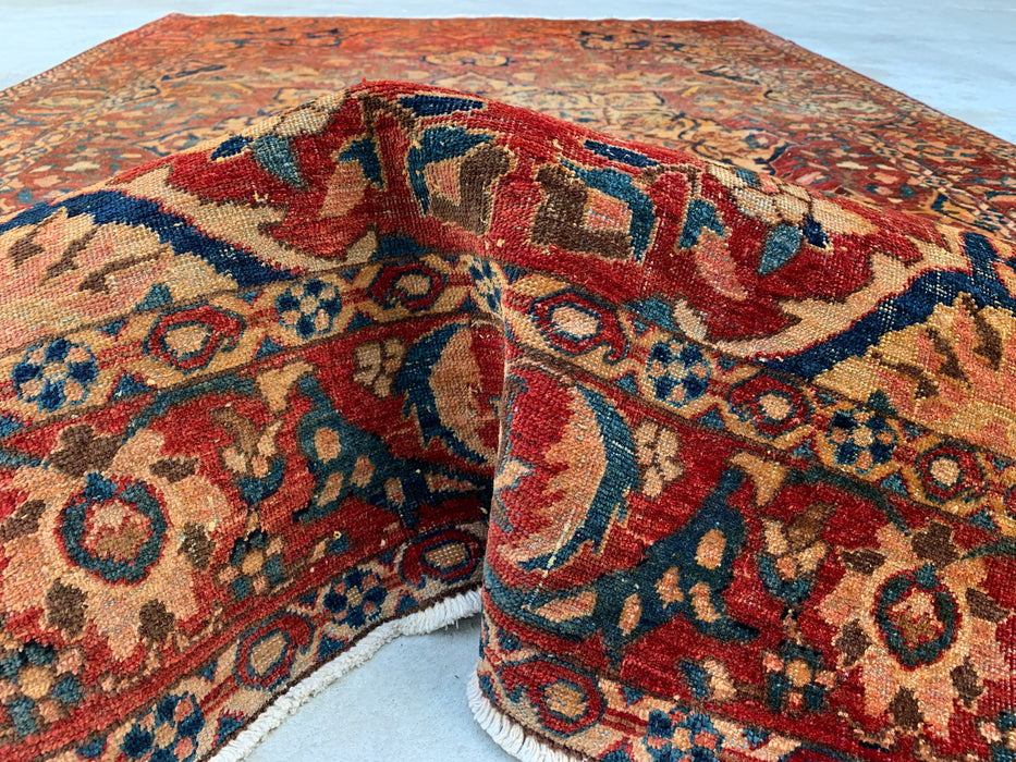 Handgemaakt Perzisch wollen vloerkleed 213x305 cm - Vintage medaillon tapijt in Perzische stijl, roestbruin, ivoor & blauw - Exacte afmeting 315 cm x 208 cm - KBHM-1105