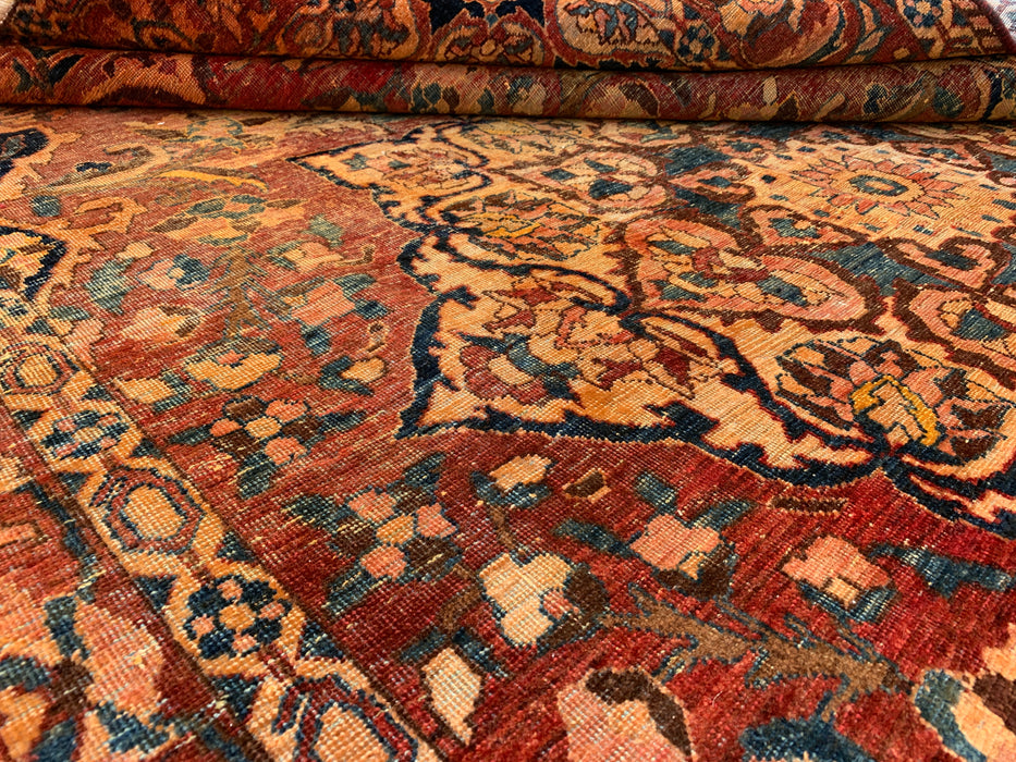 Handgemaakt Perzisch wollen vloerkleed 213x305 cm - Vintage medaillon tapijt in Perzische stijl, roestbruin, ivoor & blauw - Exacte afmeting 315 cm x 208 cm - KBHM-1105
