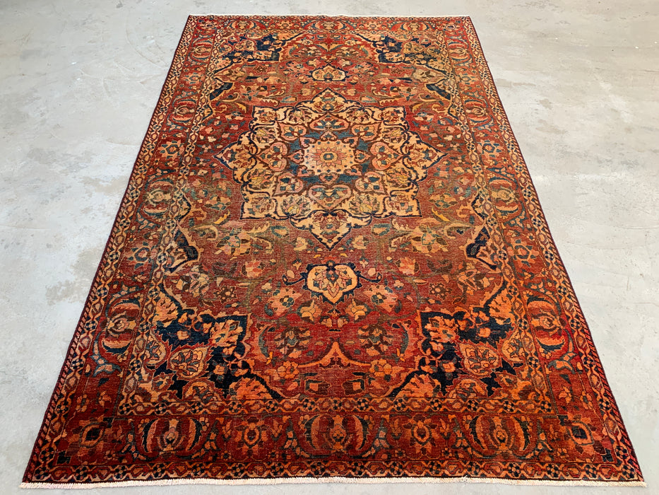 Handgemaakt Perzisch wollen vloerkleed 213x305 cm - Vintage medaillon tapijt in Perzische stijl, roestbruin, ivoor & blauw - Exacte afmeting 315 cm x 208 cm - KBHM-1105