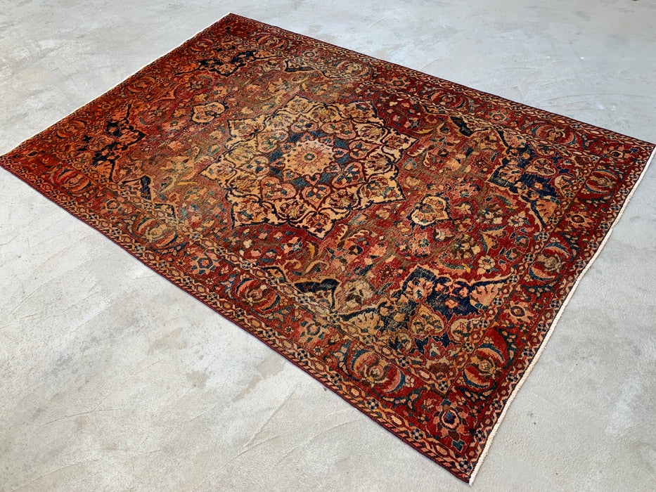 Handgemaakt Perzisch wollen vloerkleed 213x305 cm - Vintage medaillon tapijt in Perzische stijl, roestbruin, ivoor & blauw - Exacte afmeting 315 cm x 208 cm - KBHM-1105