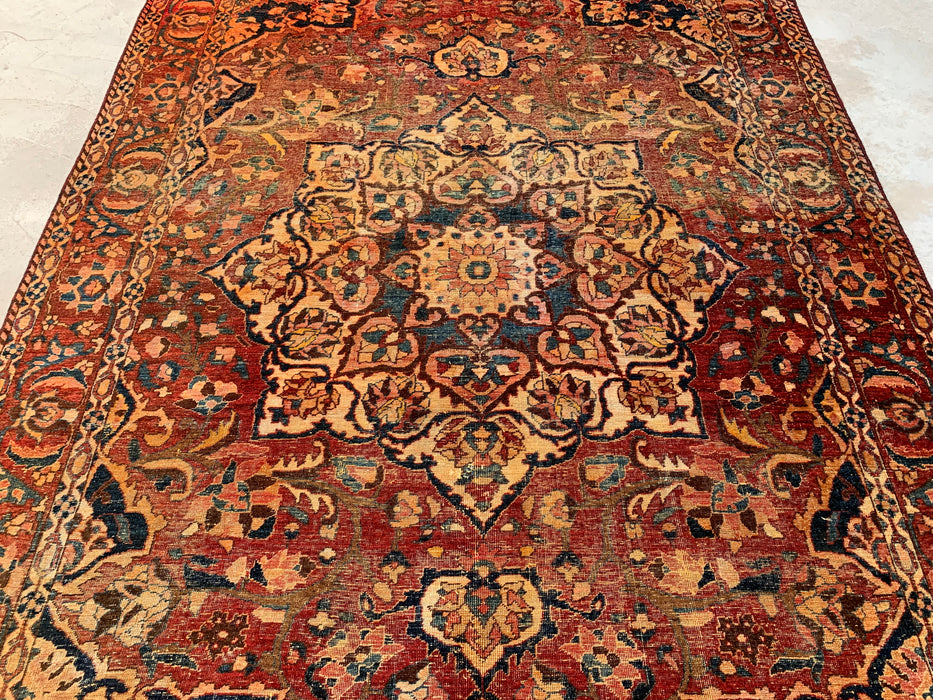 Handgemaakt Perzisch wollen vloerkleed 213x305 cm - Vintage medaillon tapijt in Perzische stijl, roestbruin, ivoor & blauw - Exacte afmeting 315 cm x 208 cm - KBHM-1105