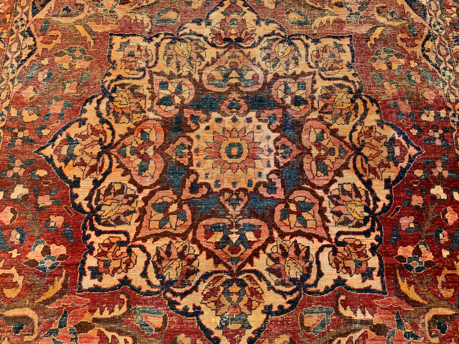 Handgemaakt Perzisch wollen vloerkleed 213x305 cm - Vintage medaillon tapijt in Perzische stijl, roestbruin, ivoor & blauw - Exacte afmeting 315 cm x 208 cm - KBHM-1105