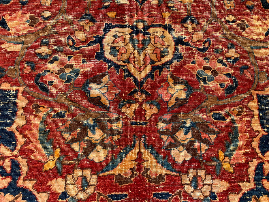 Handgemaakt Perzisch wollen vloerkleed 213x305 cm - Vintage medaillon tapijt in Perzische stijl, roestbruin, ivoor & blauw - Exacte afmeting 315 cm x 208 cm - KBHM-1105