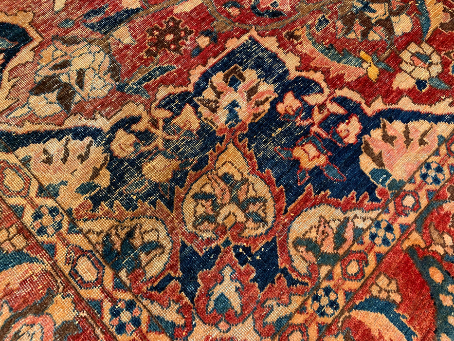 Handgemaakt Perzisch wollen vloerkleed 213x305 cm - Vintage medaillon tapijt in Perzische stijl, roestbruin, ivoor & blauw - Exacte afmeting 315 cm x 208 cm - KBHM-1105