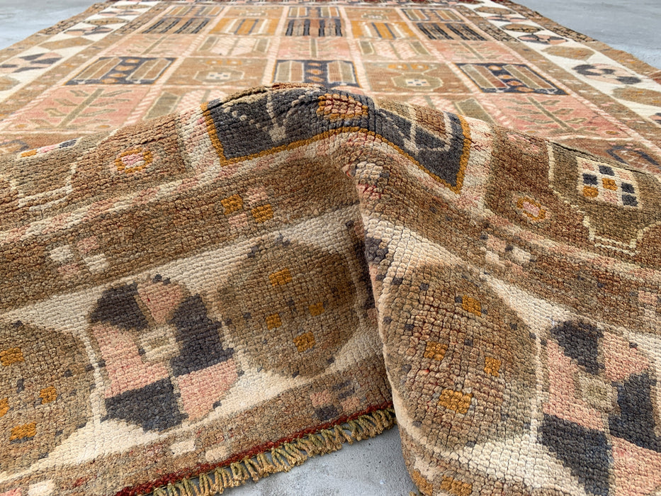 Handgeweven Perzisch wollen vloerkleed 7x10 - Perzisch stijl kleed in beige, taupe en ivoor met paneelmotief - Exacte afmetingen 9'3" x 6'2" - KBHM-1106