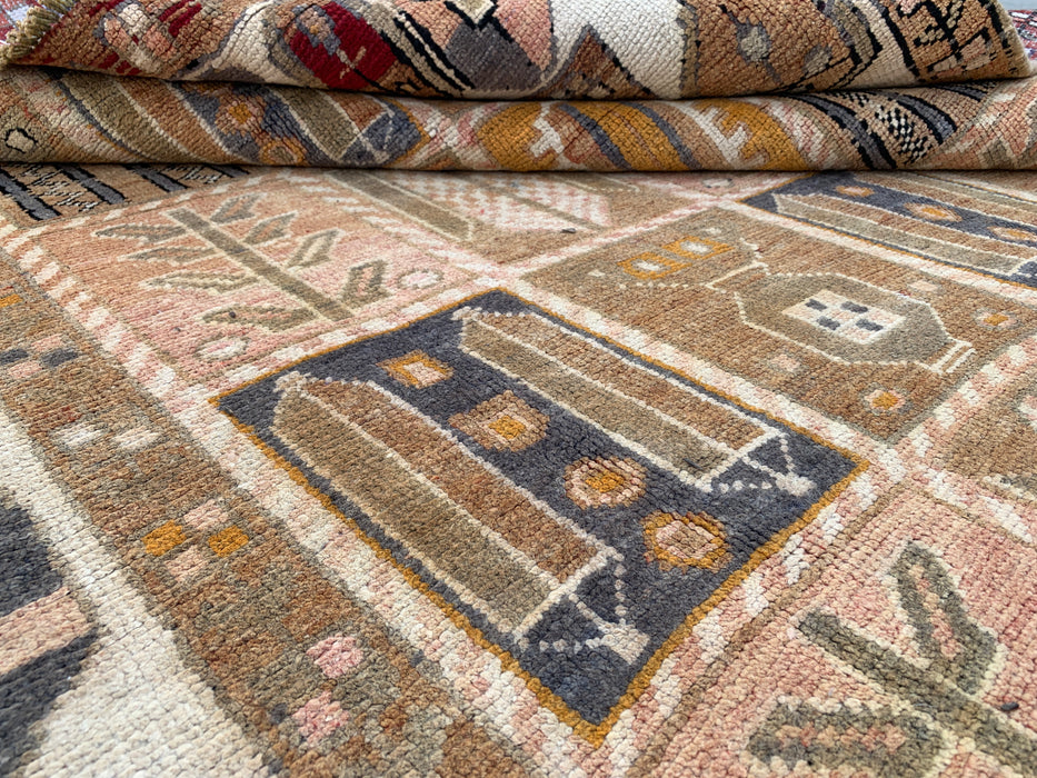 Handgeweven Perzisch wollen vloerkleed 7x10 - Perzisch stijl kleed in beige, taupe en ivoor met paneelmotief - Exacte afmetingen 9'3" x 6'2" - KBHM-1106