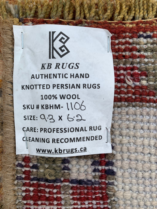 Handgeweven Perzisch wollen vloerkleed 7x10 - Perzisch stijl kleed in beige, taupe en ivoor met paneelmotief - Exacte afmetingen 9'3" x 6'2" - KBHM-1106