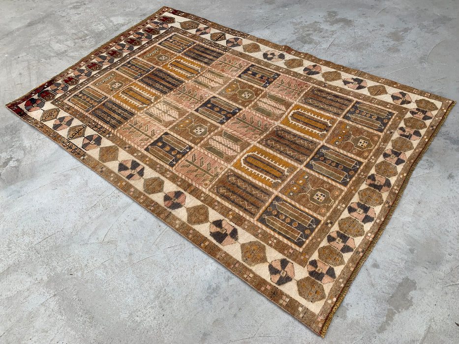 Handgeweven Perzisch wollen vloerkleed 7x10 - Perzisch stijl kleed in beige, taupe en ivoor met paneelmotief - Exacte afmetingen 9'3" x 6'2" - KBHM-1106