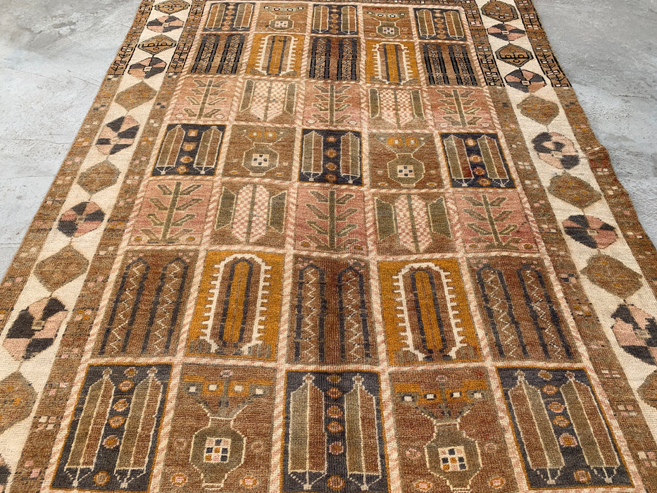 Handgeweven Perzisch wollen vloerkleed 7x10 - Perzisch stijl kleed in beige, taupe en ivoor met paneelmotief - Exacte afmetingen 9'3" x 6'2" - KBHM-1106