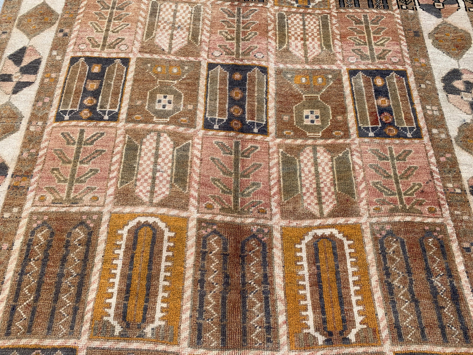 Handgeweven Perzisch wollen vloerkleed 7x10 - Perzisch stijl kleed in beige, taupe en ivoor met paneelmotief - Exacte afmetingen 9'3" x 6'2" - KBHM-1106