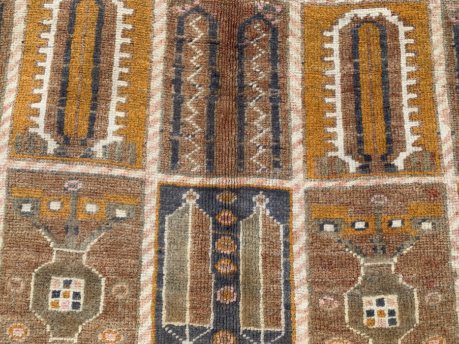 Handgeweven Perzisch wollen vloerkleed 7x10 - Perzisch stijl kleed in beige, taupe en ivoor met paneelmotief - Exacte afmetingen 9'3" x 6'2" - KBHM-1106