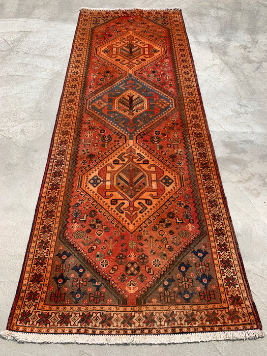 KB Rugs kbhm-1108 Handgeknoopt Perzisch wollen loperkleed – 310 x 109 cm Roest, Blauw & Ivoor Geometrisch Tribaal Design